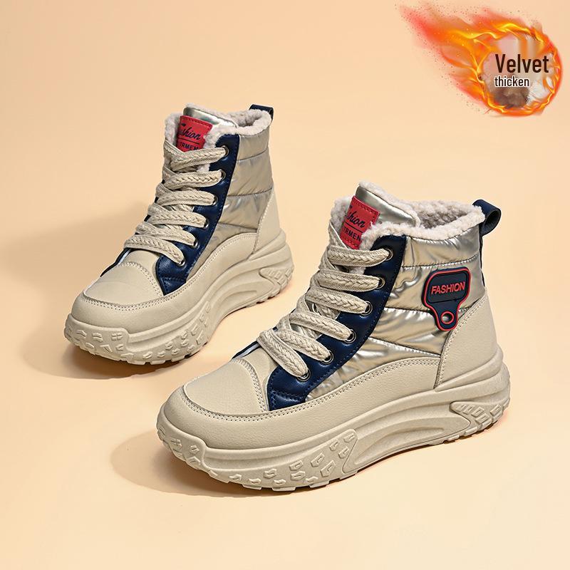 Damen High-Top Warme Freizeitschuhe - 2025 Herbst/Winter, Samtgefüttert, Dicke Sohle, Höhenverstärkende Baumwoll-Sneakers