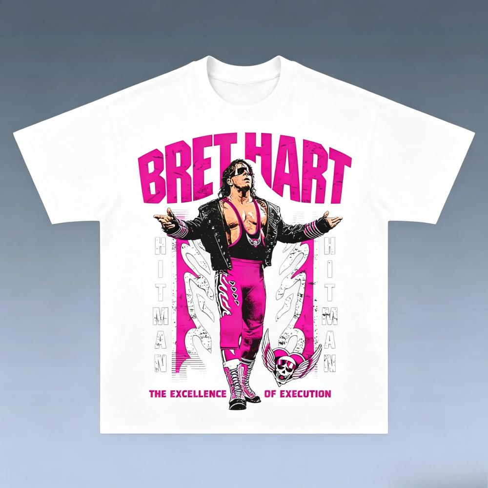 T-shirt Grafica Bret _Hitman_ Hart Uomo Donna Retro Leggenda del Wrestling Fan Casual Streetwear Maglietta a Maniche Corte