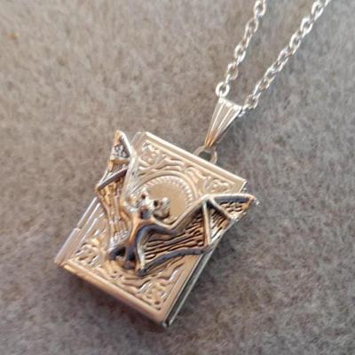 Gothic Flying Bat Book Locket Necklace, Gothic Jewelry, Gothic Necklace, Bats, Vampire Jewelry, Book Lover Gift