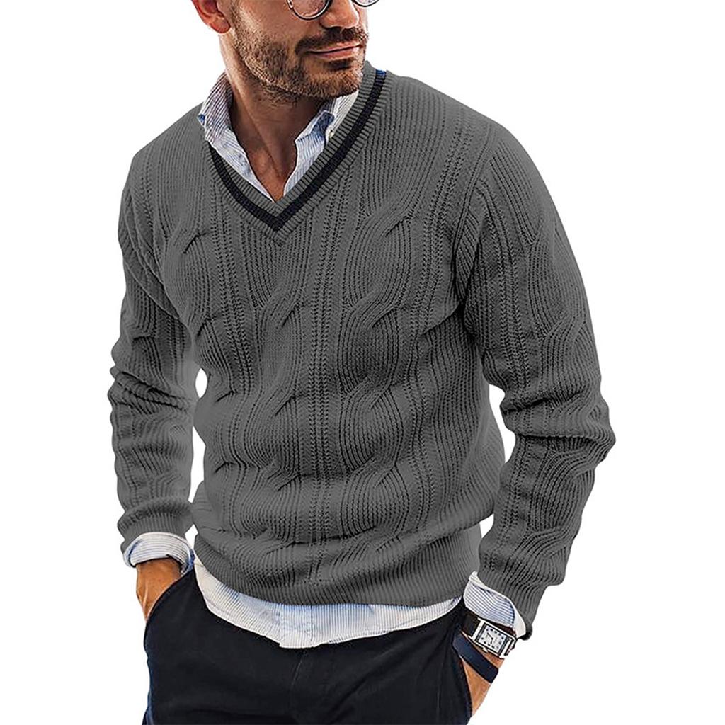 Men's Fashionable V-neck Slim Fit Long Sleeved Knitted Top