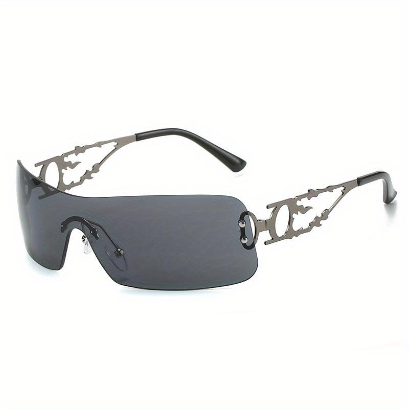 One-Piece Rimless  Wrap Around Fashion Sunglasses For Women Men With Hollow Temple Hip Hop Outdoor Eyewear