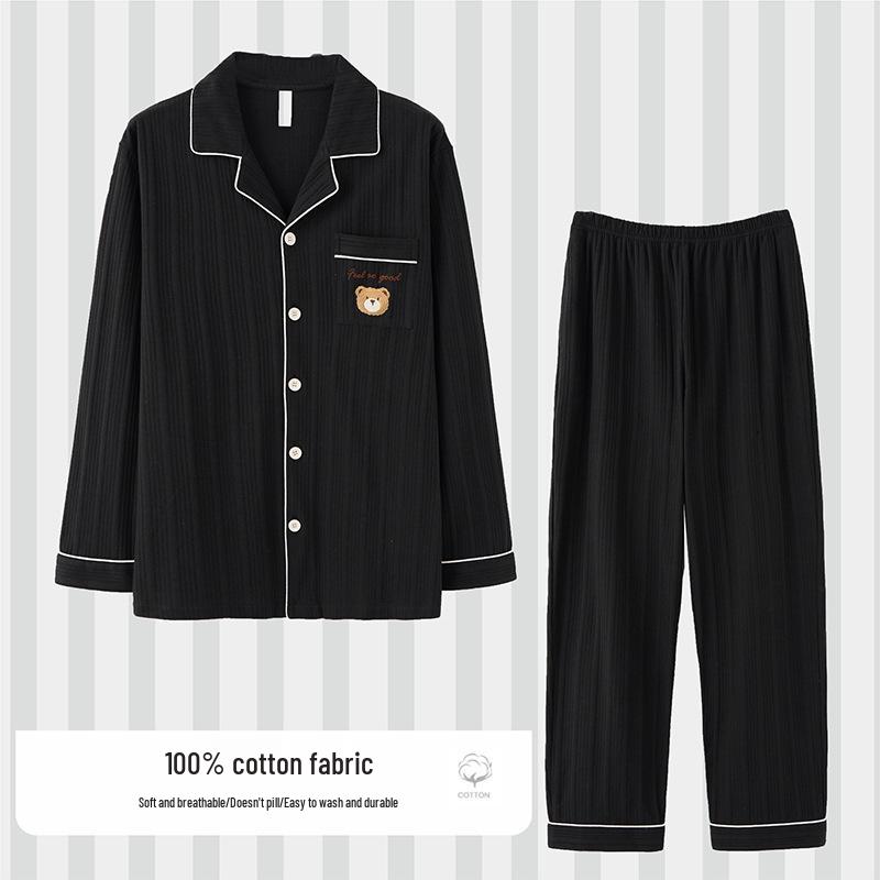 Korean Style Couple Pajamas 2021: 100% Cotton Long Sleeve Homewear for Women & Men - Spring, Autumn, Winter