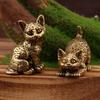 Vintage Brass Cute Cat Pocket Incense Holder Small Tea Pet Ornament Animal Pussycat Figurines Miniatures Desk Decorations Gifts