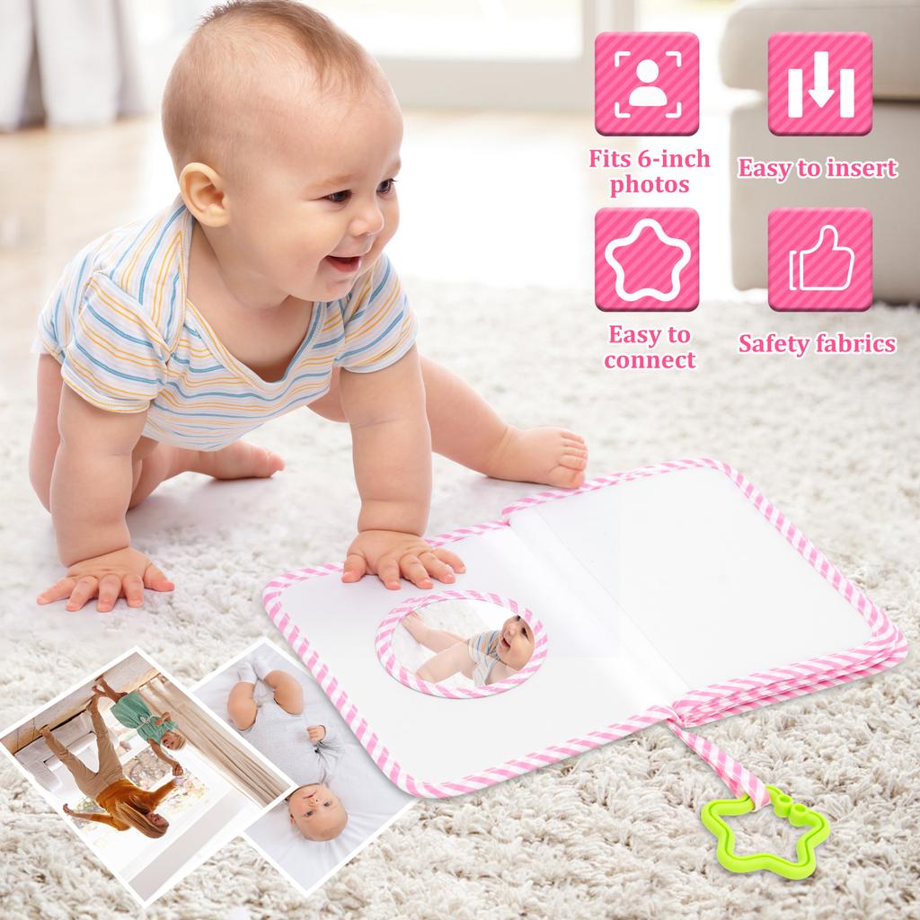 1 Pc Soft Cloth Baby Photo Album Safe Baby Memory Album with Mirror Toddler Family Memory Book Present for Kids Newborn Toddlers