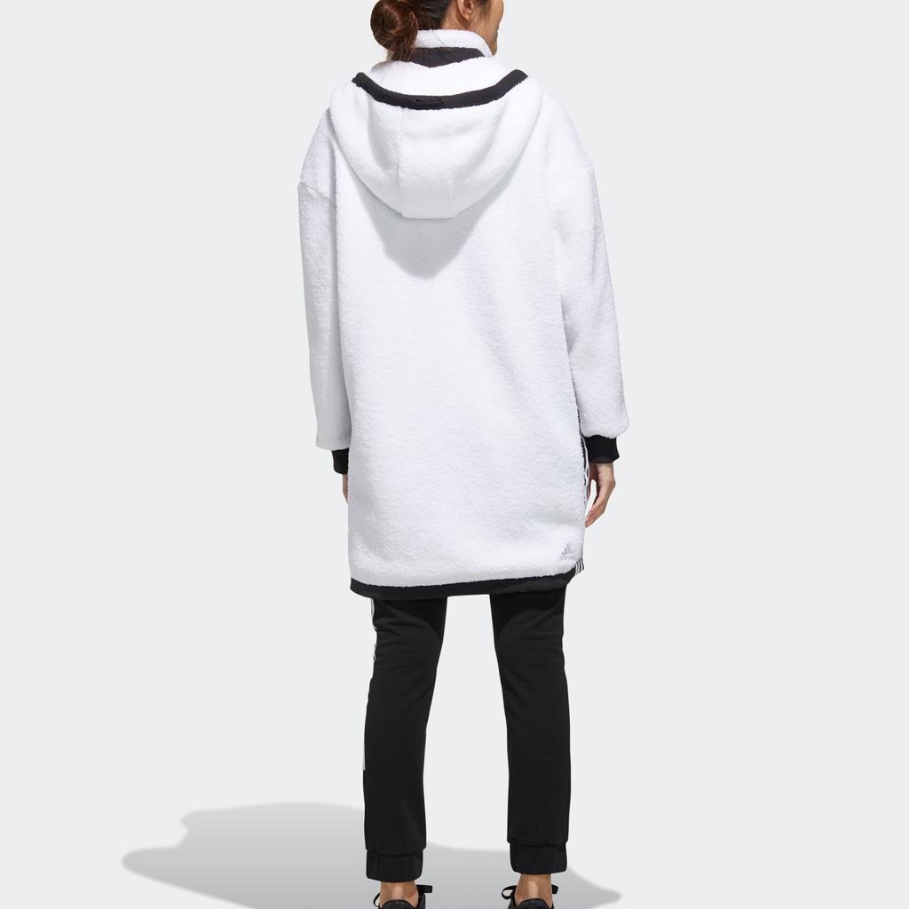Adidas Městská Boa Dlouhá Bunda Fleece Teplá Středně Dlouhá Bunda s Kapucí Dámská Bunda Bílá GM1427