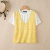 ZANZEA Women Casual Round Neck Mesh Patchwork Loose Short Sleeve T-Shirts