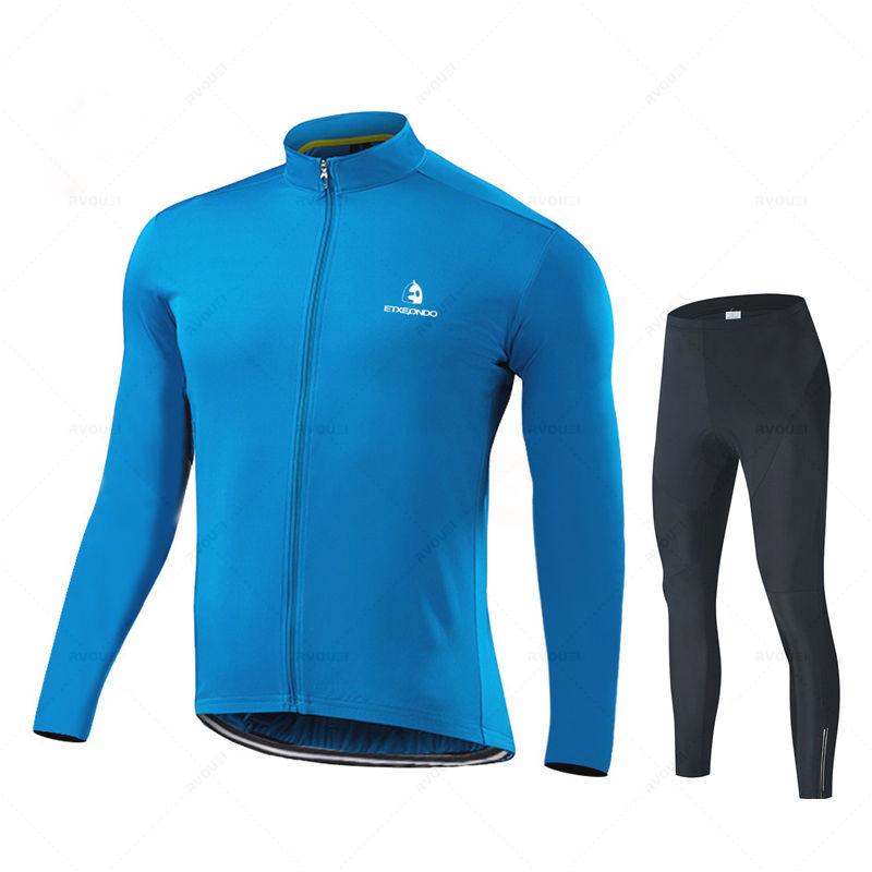Autumn Cycling Suit Set  Pro Team Cycling Jersey 19D Bib Set MTB Uniform Bicycle Clothing Quick Dry Bike Clothes Mens Long Sleeves Wear