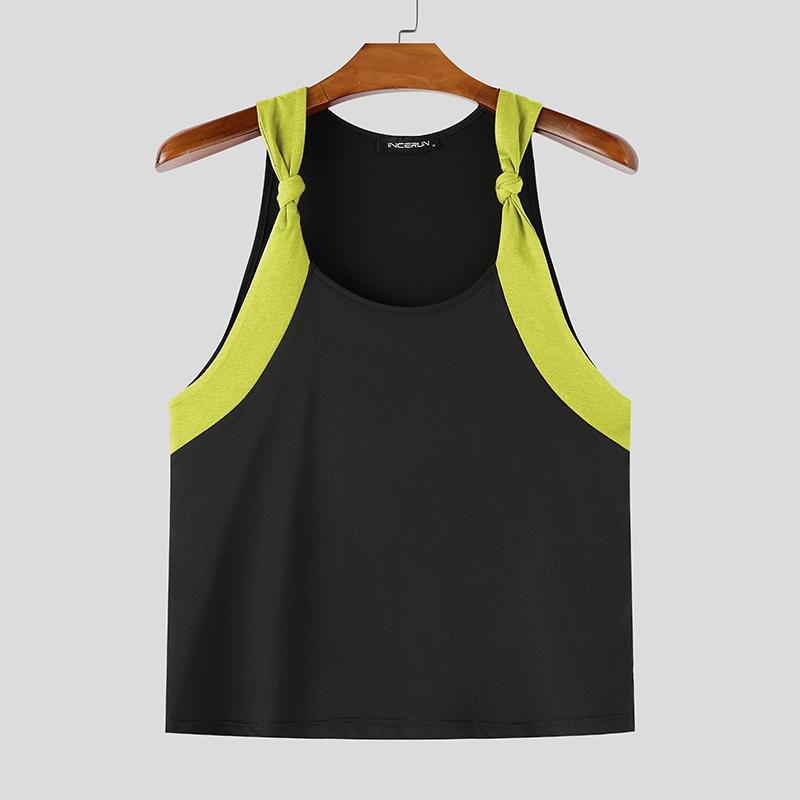 INCERUN Men Sleeveless Stitching Casual Fitted Tank Tops Basic Undershirts