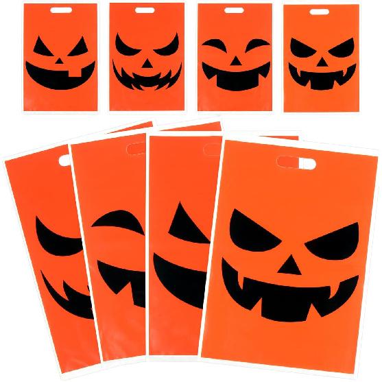 LOKIPA Halloween Plastic Pumpkin trick or Treat Candy Bags,72pcs Jack O Lantern Pumpkin Gift Snacks Party Favor Bag for Halloween