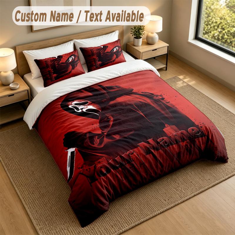 3Pcs Bedding Set Custom Name Text, 1 Sheet 2 Pillowcases Home Bed DecorScream Ghostface