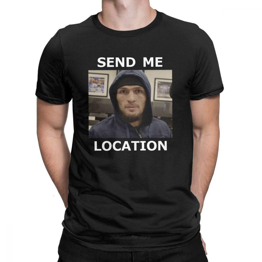 

Khabib Nurmagomedov Send Me Location T Shirts Men s MMA Tops T-Shirts Round Neck Summer 100%Cotton Tees XXXL