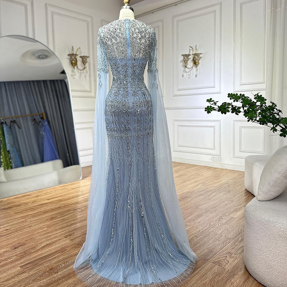 Caramel elegant flying sleeves fishtail dress temperament socialite banquet host evening dress LA11111