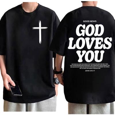 Christian Jesus Church Tshirt Bible Verse God Loves You Print Tshirts Fashion Aesthetic Oversized T Shirts Unisex Streetwear