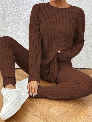 Europe, America 2024 Autumn and Winter Casual Turtleneck Knitted Long-sleeved Suit Women's Foreign Trade Sweater Loose Trousers Two-piece Set