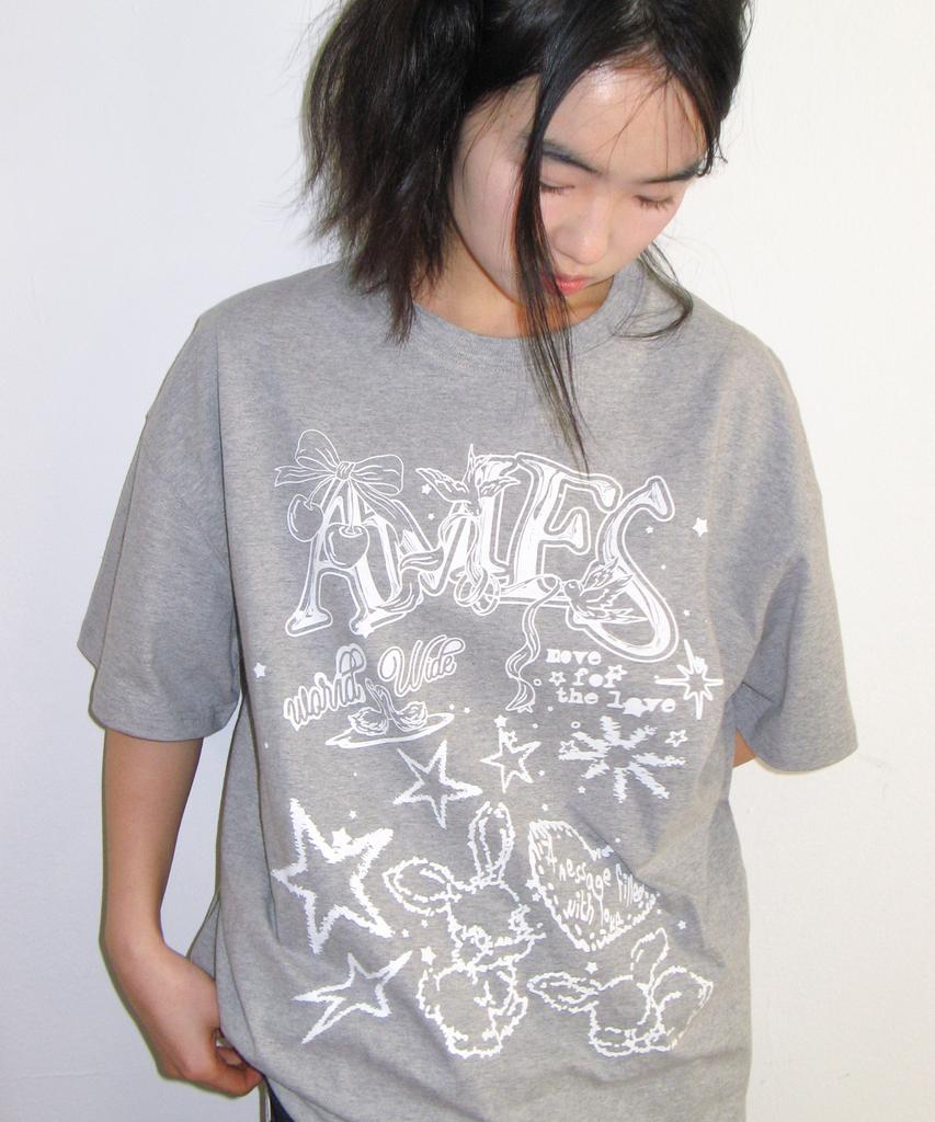 AMES-WORLDWIDE Rabbit Art Drawing Tee Gray