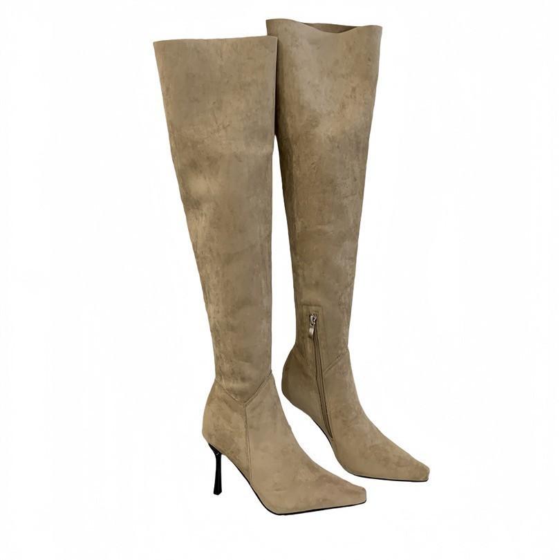 Two-wear Foldable Stacking Boots, Suede High-heeled French Pointed Over-the-knee Boots, Women's Boots, New In Autumn and Winter 2025
