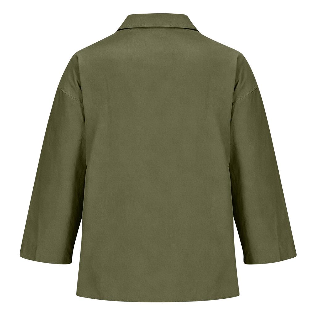 Women's Casual Loose Fit Button Down Shirt Three Quarter Sleeve Collared Blouse Lightweight Soft Fabric Relaxed Style