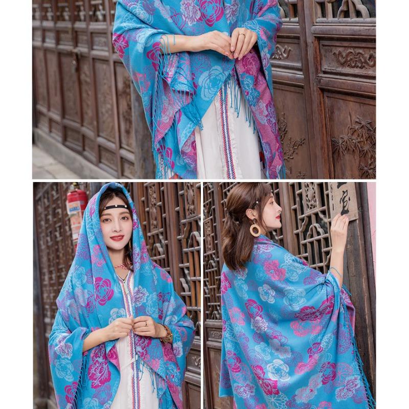 Ethnic Style Oversized Square Scarf For Women Travel Winter Autumn