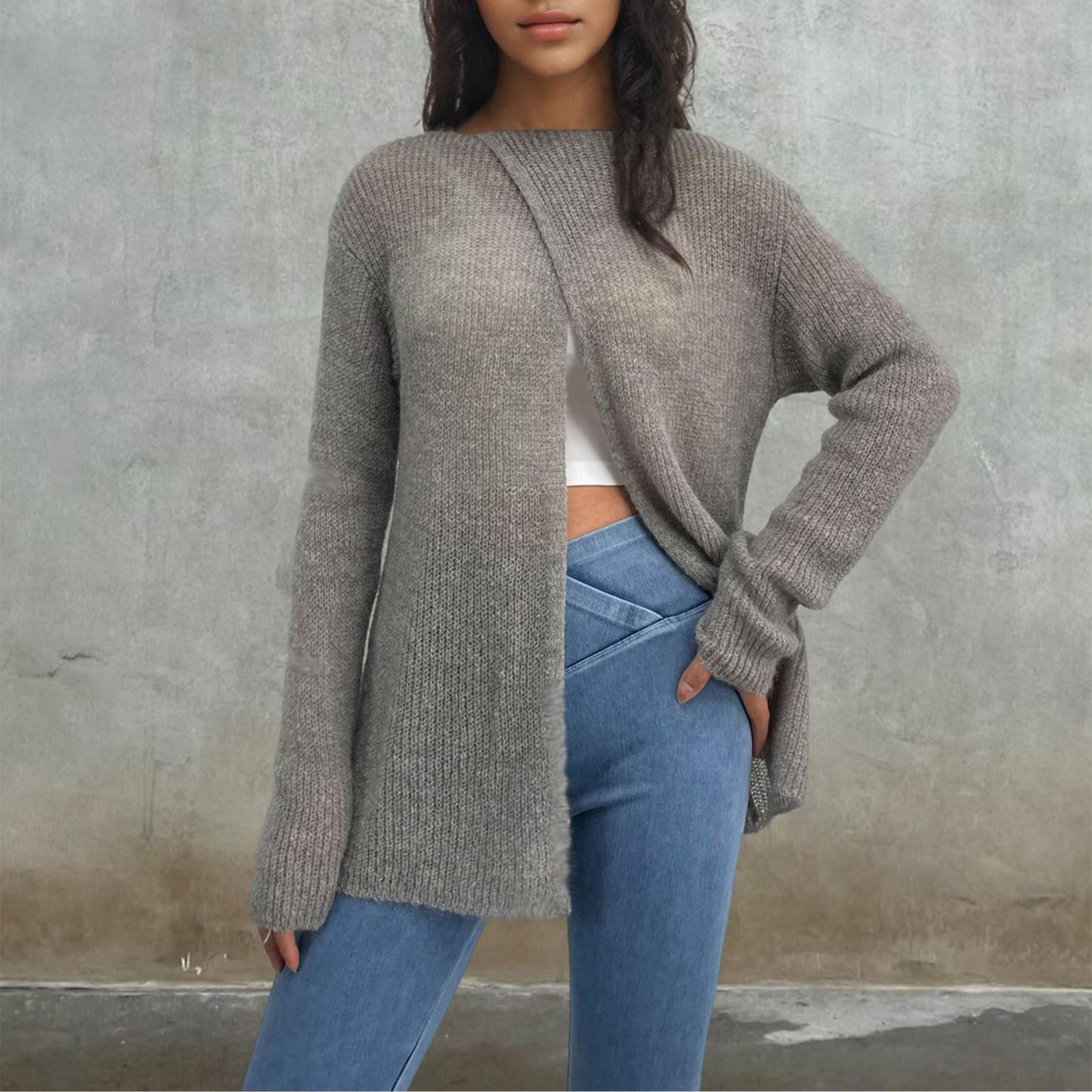 

Женский однотонный свитер с длинными рукавами, свободный двусторонний свитер с круглым вырезом L