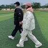 Fashionable and Warm Hooded Patchwork Faux Two- Piece Lamb Wool Cotton Coat for Women