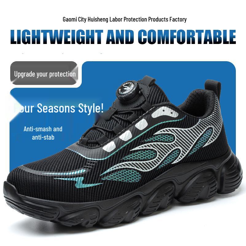 Steel Toe Anti-Smash Puncture-Resistant Men's Safety Work Shoes with Technology Button