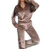 Women's Spring and Autumn Four Seasons Top with Long Sleeves Zipper Leopard Print + Trousers Two-piece Set