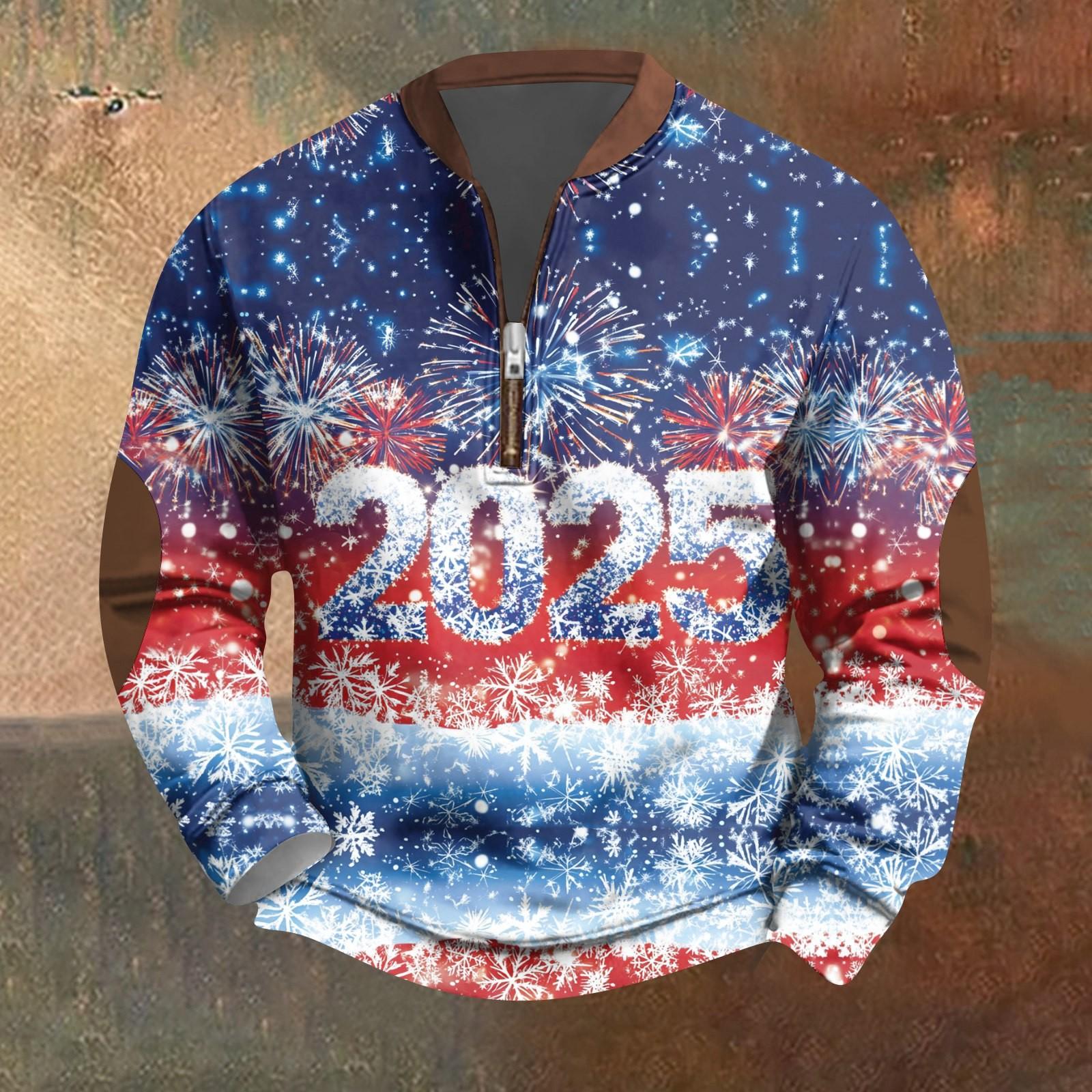 

Мужская мода повседневная свободная толстовка с длинным рукавом на молнии с принтом на новый год 2025 года M