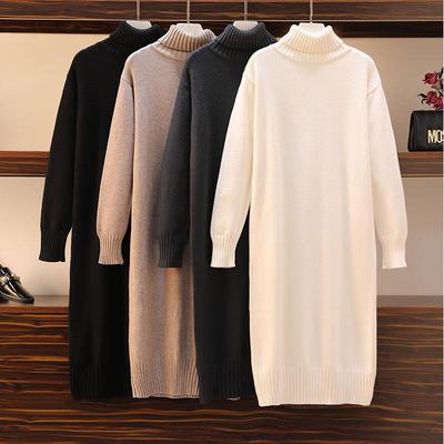 Knitted Dress Autumn and Winter Women's Loose Long Sweater Pullover Turtleneck Solid Casual Female