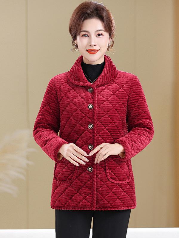 Stylish Plus Size Corduroy Fleece-Lined Jacket for Middle-aged & Elderly Women