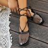 fashion New Summer Women's Sandals Closed Toe Flat Shoes for Women Outdoor Lace Up Rome Shoes fashion Air Mesh Platform Cross-tied Flats