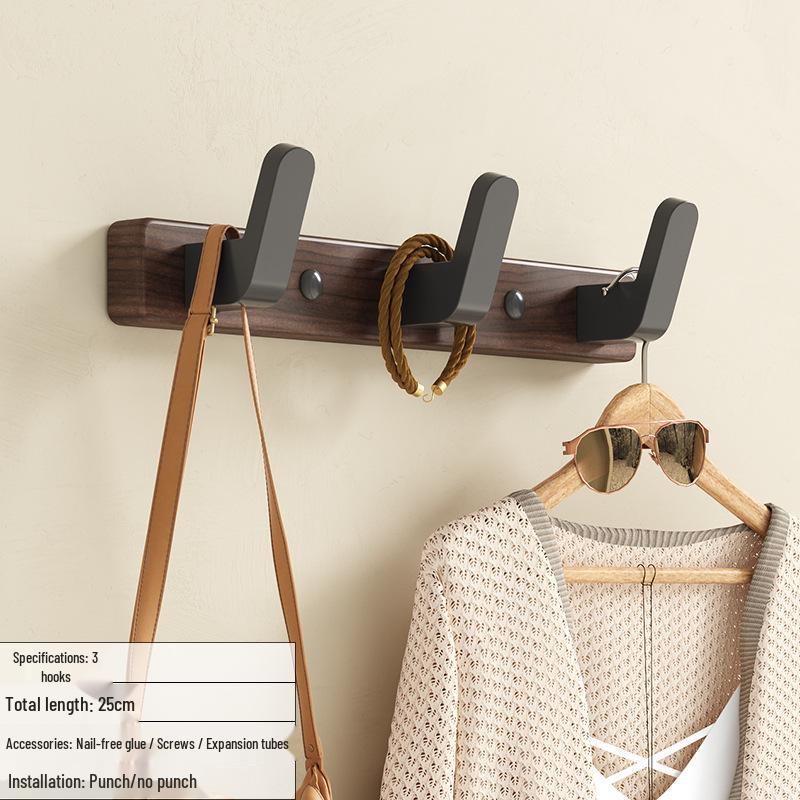 No-Drill Back-of-Door Black Walnut Wood Clothes Hanger Hook
