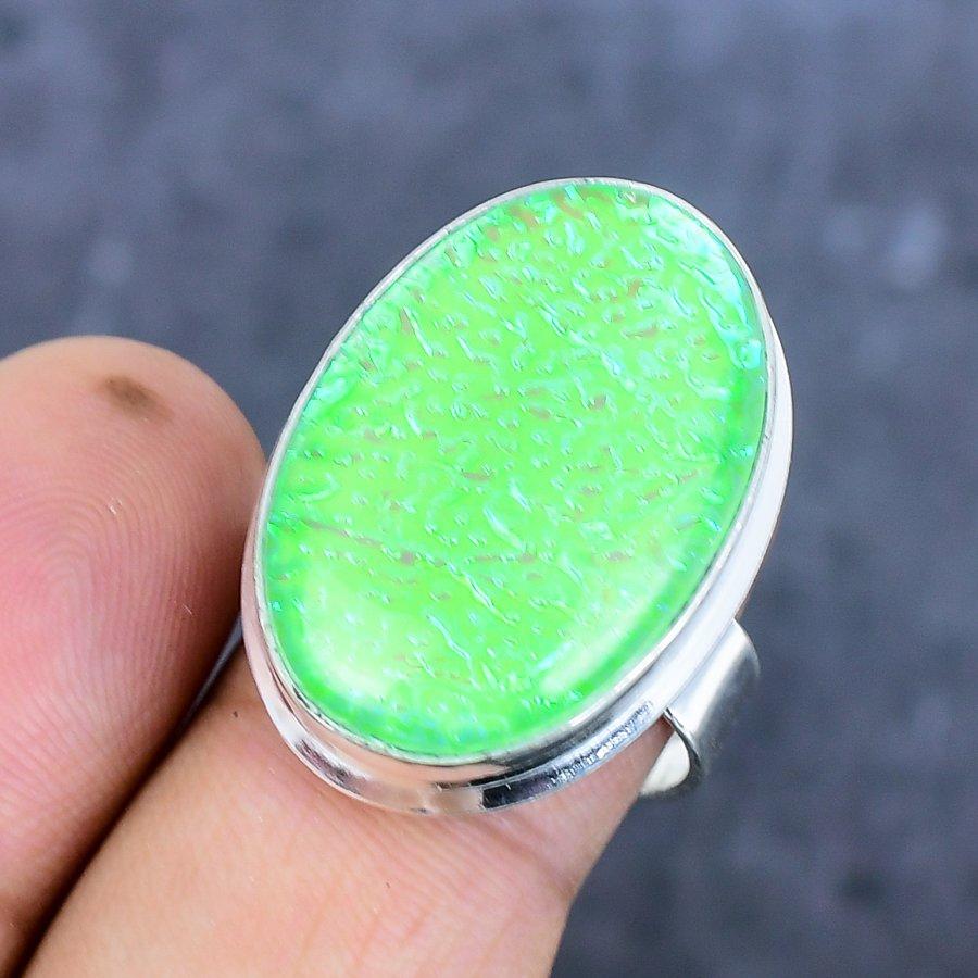 Natural Green Triplet Opal Gemstone 925 Sterling Silver Jewelry Ring Size 8 ETC-11487