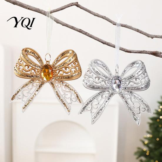 Reusable Acrylic Bows Faux Crystal Bow Christmas Ornament, Sparkly Hollow Decorative for Garlands Knot Hanging Decoration Home New Year Party