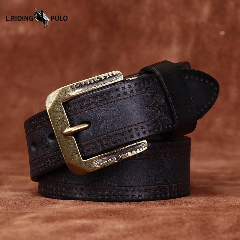 Retro Personality Embossed Matte Leather Belt Men's First Layer Cowhide Casual Jeans Belt