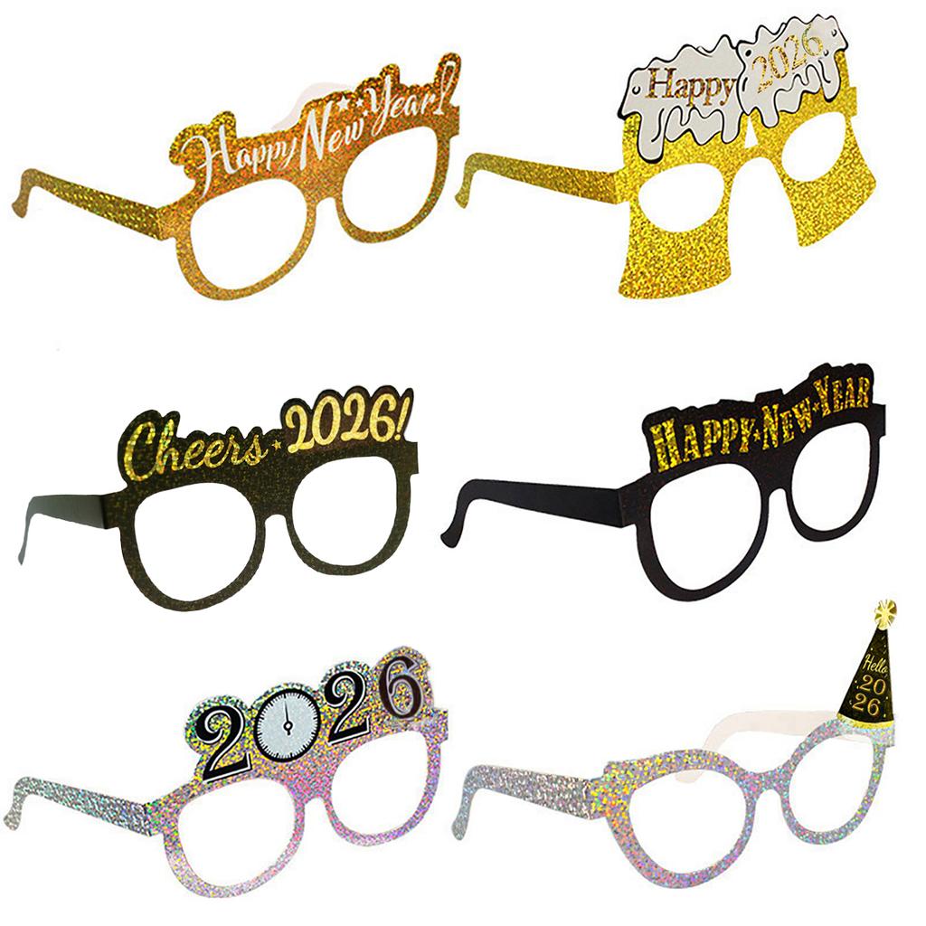 @@6/12Pcs  New Year Party Decoration Paper Glasses Happy New Year Eve Family Gathering Atmosphere Photo Decoration Props