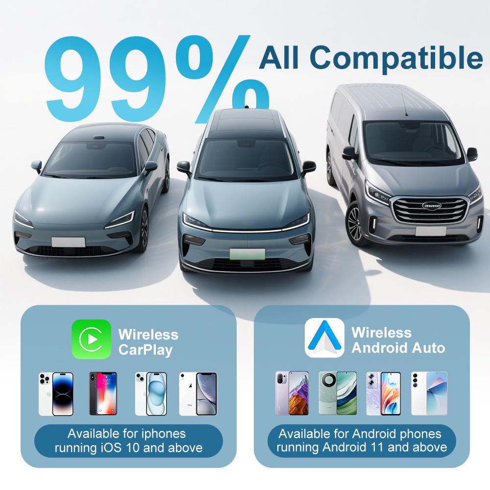 Wireless CarPlay Adapter for Smart Car Connectivity, Compatible with Apple & Android.