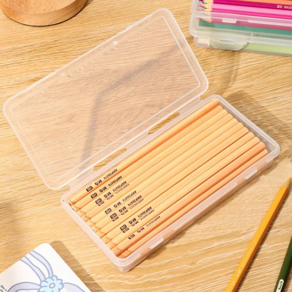 Plastic Pencil Case Buckled Stationery Box Waterproof Desktop Storage Box  Sundries