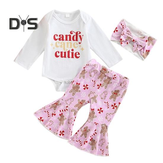 

3 шт./комплект для девочек, верх, штаны, повязка на голову, костюм для детей от 0 до 18 месяцев, красочный принт, расклешенные брюки, боди с длинными рукавами и застегивающейся на пуговицы промежностью, одежда для малышей 60cm