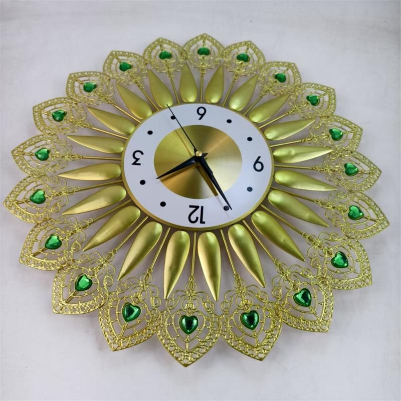 Crystal Leaves Wall Clock None-Ticking Silents Battery Operated Clocks Decorative Wall Clocks for Living Room Decors