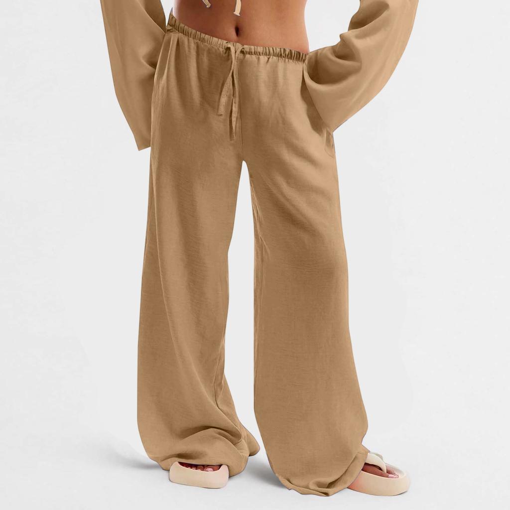 Women's Cotton And Linen Trousers Summer Loose Casual Wide Leg Pants High Waist Casual Color Trousers