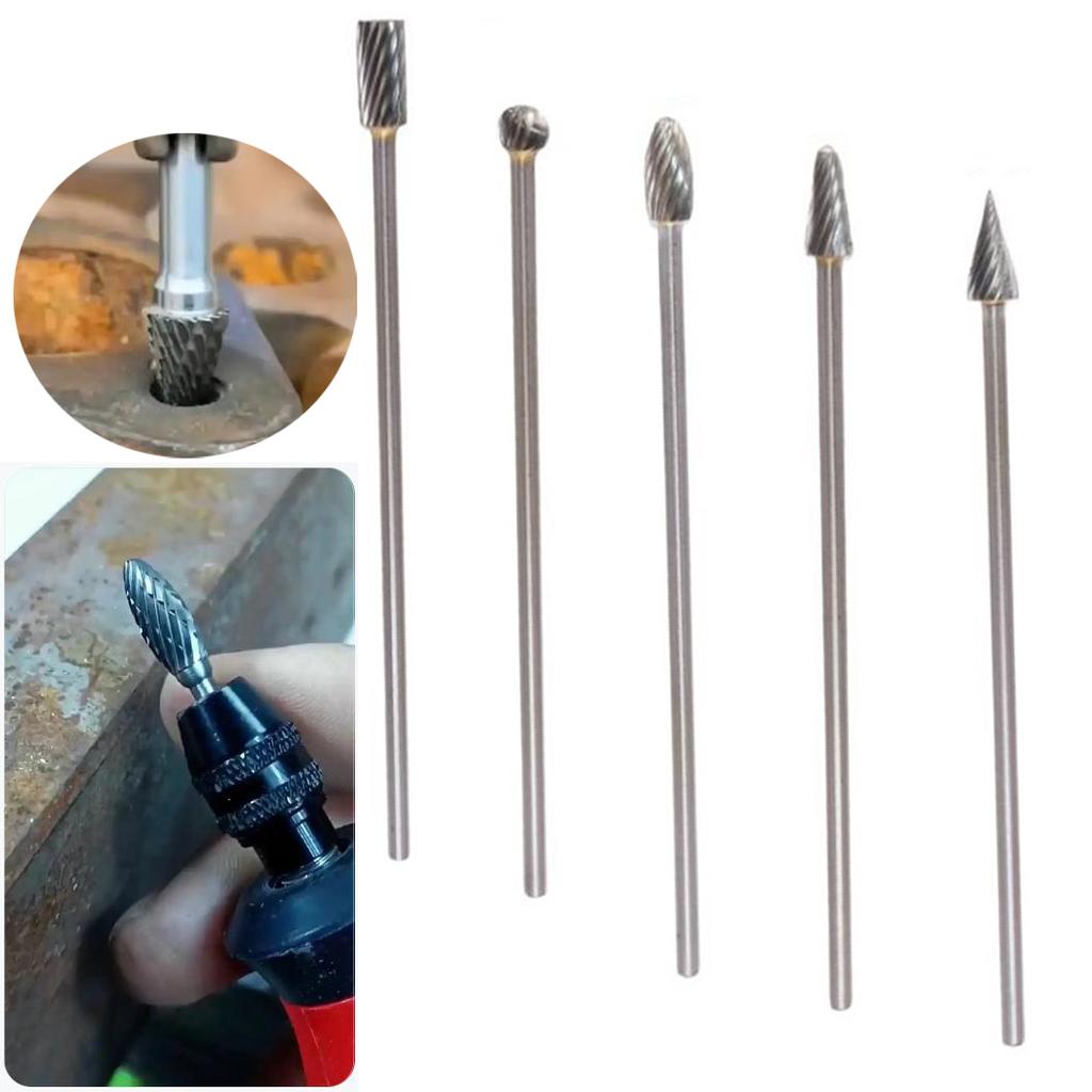 5pcs/set Carbide Burr Set Single Cut Solid Carbide Rotary Burrs Set Rotary Tool For Dremel Wood Carving Bit Grinding Engraving