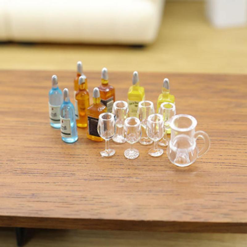 1 Set Puppenhaus Küche Restaurant Dekor Zubehör 1:12 Puppenhaus Miniatur Weinflaschen Mini Rotwein Glas Modell