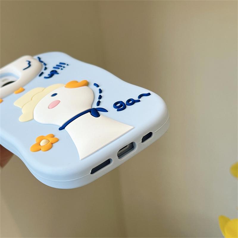 Ins Korean Cute 3d Flower Duck Husa de telefon din silicon pentru Iphone 14 13 12 Pro Max 11 Lovely Animal Protectie moale Husa din spate