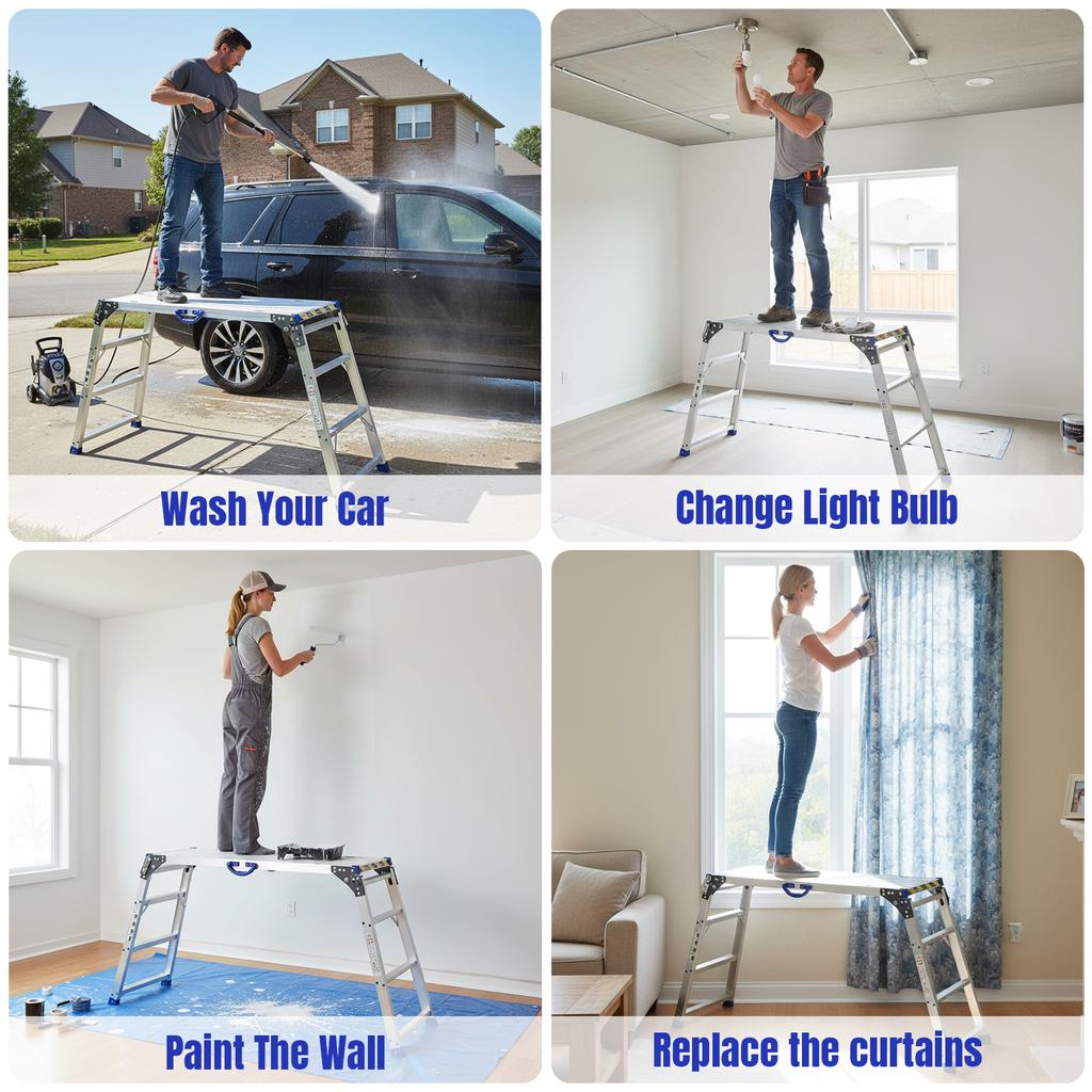 Adjustable Work Platform 50 Gear Multifunctional Telescopic Platform 330 Lbs Capacity for Car Washing Window Cleaning