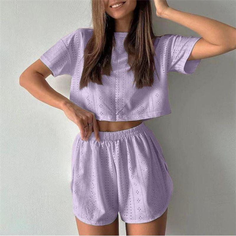 

Мода Мода Повседневный Топ Шорты 2 Костюм Женский Футболка Топ Шорты Набор Костюм Женский Purple L