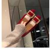Small thick heel shallow mouth square head flat sole shoes femininity versatile grape mother French elegant metal square buckle high heels