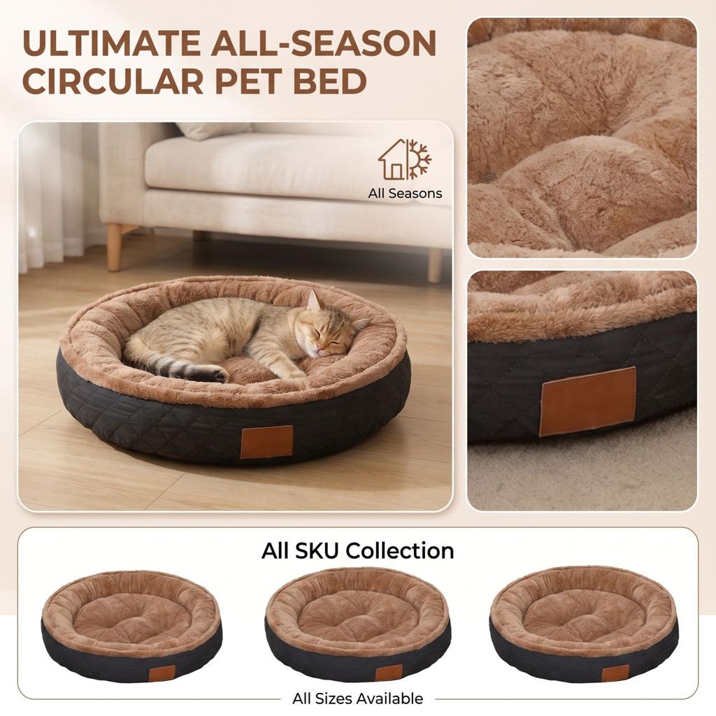 Round Pet Bed for Small Dogs and Cats, Cozy Cuddler for All- Indoor Use