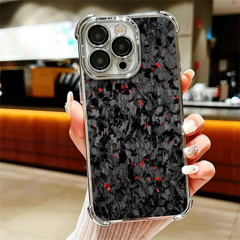 Carbon Fiber Cool Pattern Plating Phone Case For Iphone 16 17 Pro Max Air 16E 14 15 Plus 12 13 Mini Anti-Fall Airabag Cover