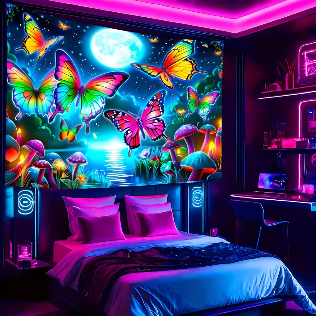 VIKAMA Gobelin Motyl Księżycowy Gradient Mgławicy Magiczny Motyw Bajkowy Pokój Dziecięcy Fantazja Wystrój Salonu