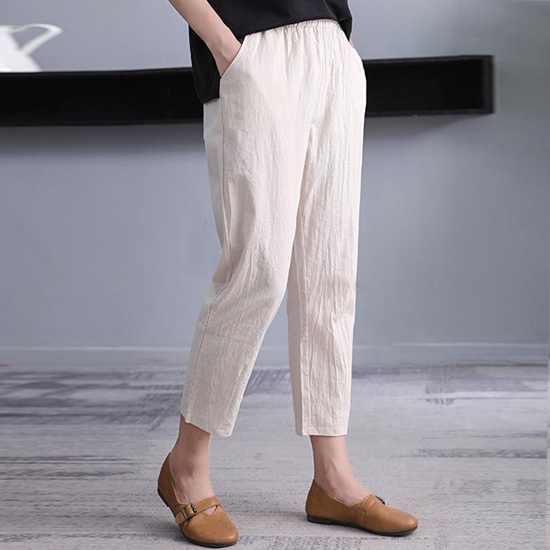 Women's Summer 2025 Cotton-Linen Slim Harem Pants - Korean Style, Loose Fit, Nine-Point Casual Carrot Pants.